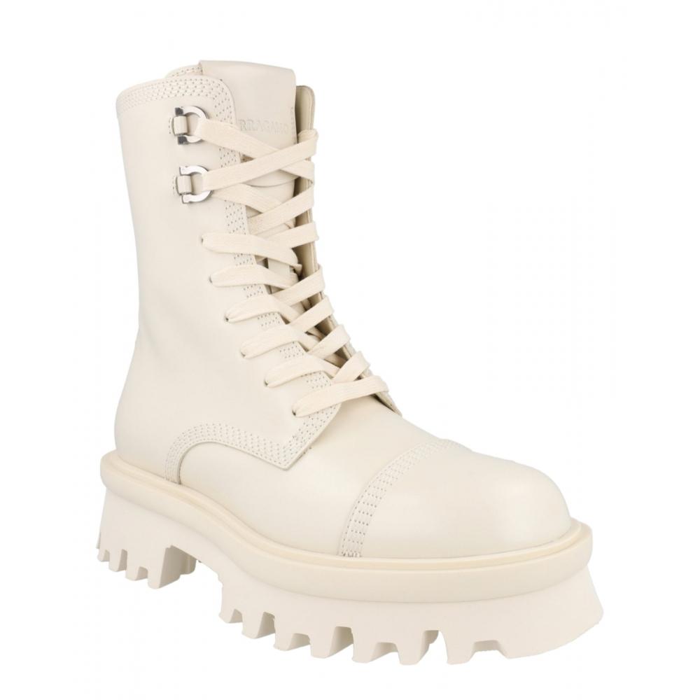 Salvatore Ferragamo Kira Leather Combat Boots White