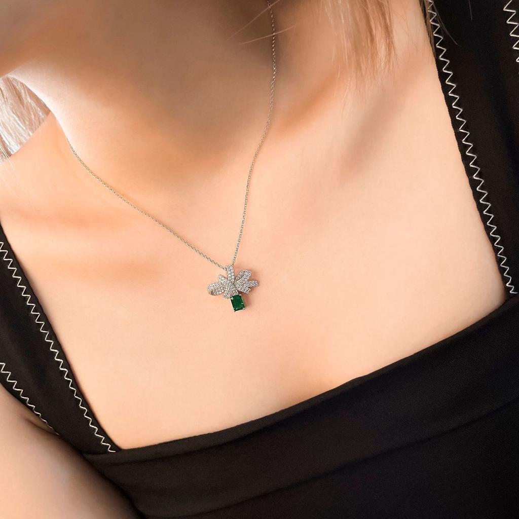 Gica Gema Colliers en diamant à haute teneur en carbone en argent sterling 925 bleu vert 5 * 7 mm pendentif rectangulaire conception unique bijoux fins romantiques cadeaux de fête de mariage