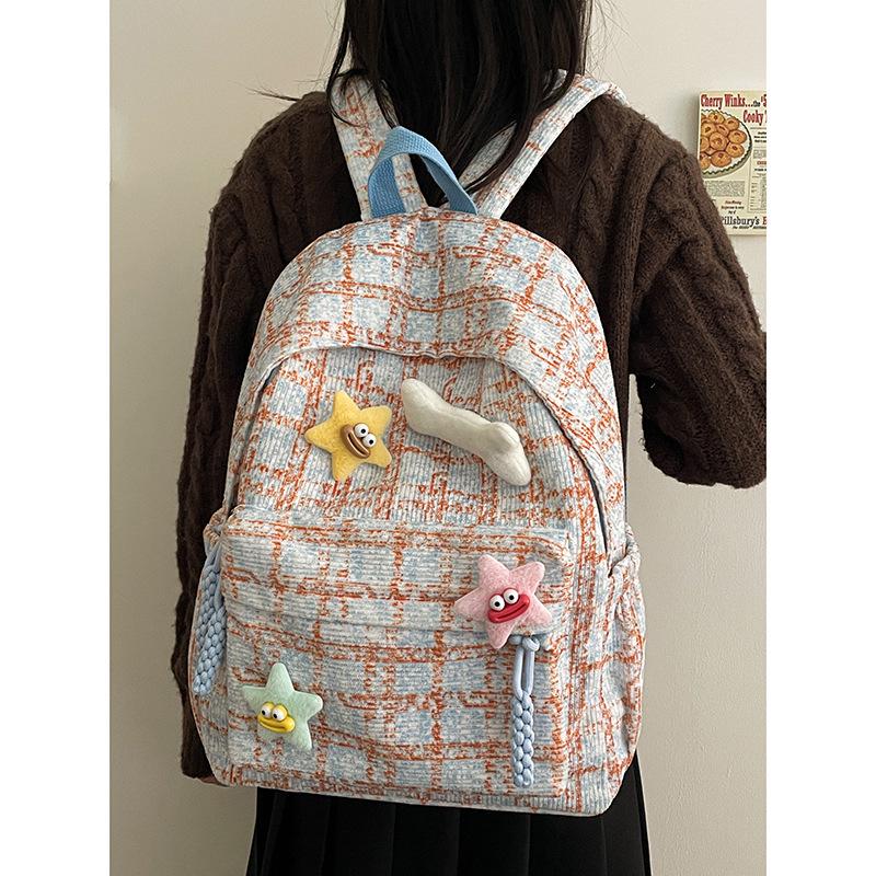 Plaid Cute Japanese Backpack for Girls - Versatile Travel & College Bag