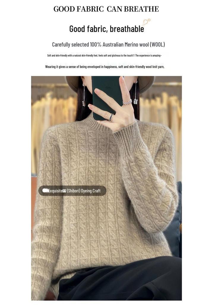 2023 Autumn/Winter Women's Korean Wool Cable Knit Round Neck Sweater