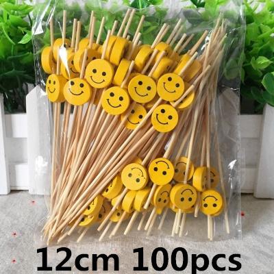 100pcs 12cm Fruit Cocktail Pick Stick Different Style Bamboo/PVC Buffet Cupcake Toppers Bar Tools Barware