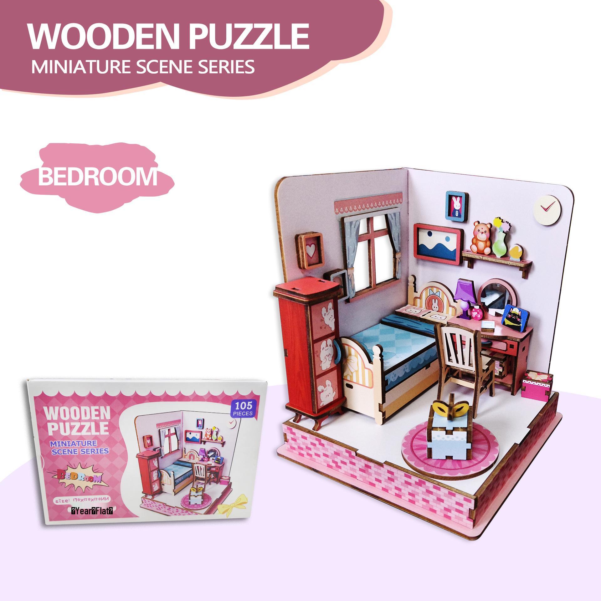 CreativeDIY 3D Wooden Bedroom Cabin Miniature Model