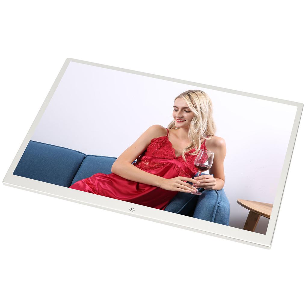 17 Inch Digital Photo Frame Multifunctional Aluminum Alloy 1080P Electronic Photo Frame Video Display 100‑240V Silver