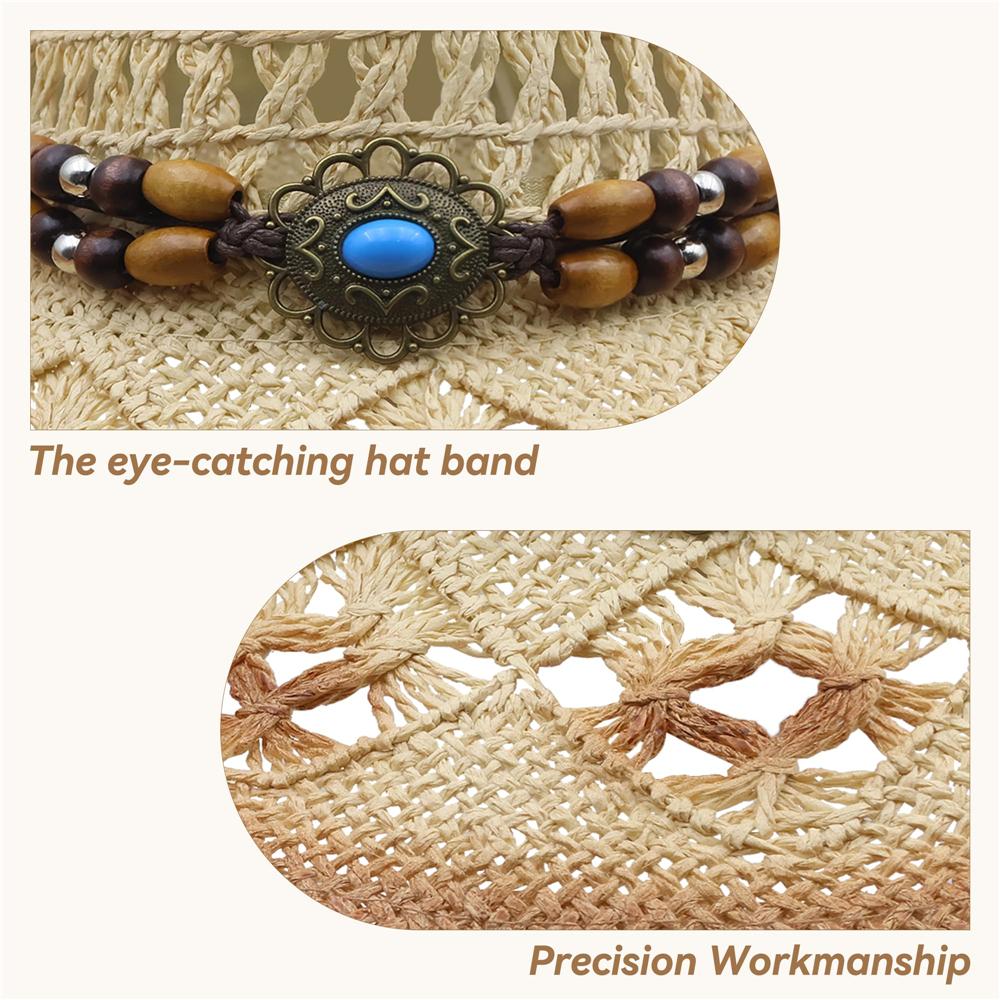 with Vintage Decorative Bands Beach Sun Hat Wide Brim Western Cowgirl Hat Cowboy Hat for Holiday