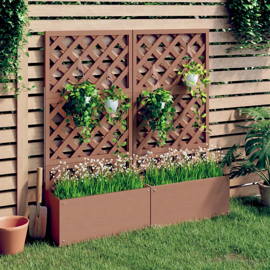 Flower Boxes with Trellis 2 Pcs Brown 65x33x135 Cm WPC