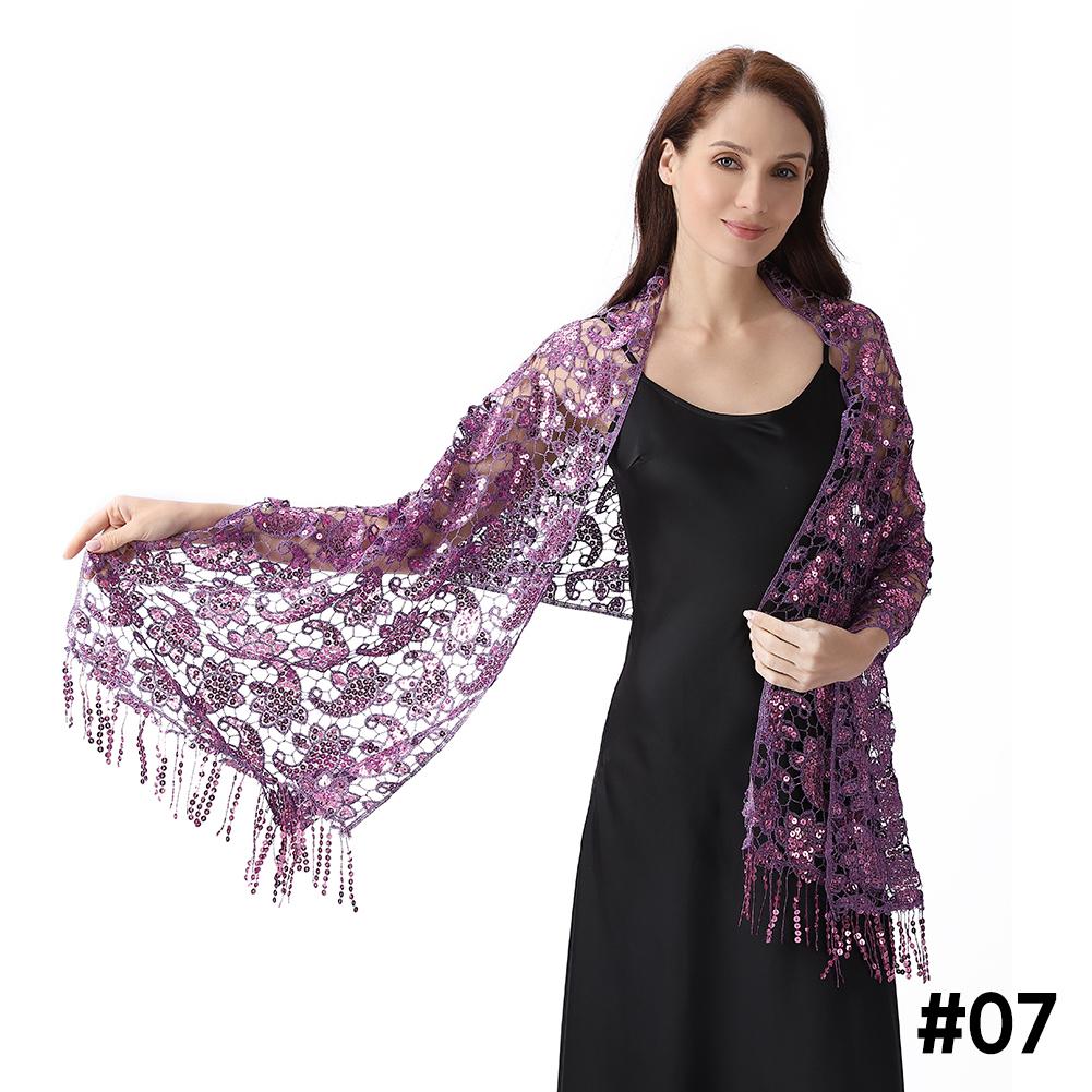 Lace & Sequins Shawl Wraps for Evening Dresses Wedding Decoration Scarf Elegant Hijab Cover for Ramadan Festivals Women's Modest Fashion Floral Shawl