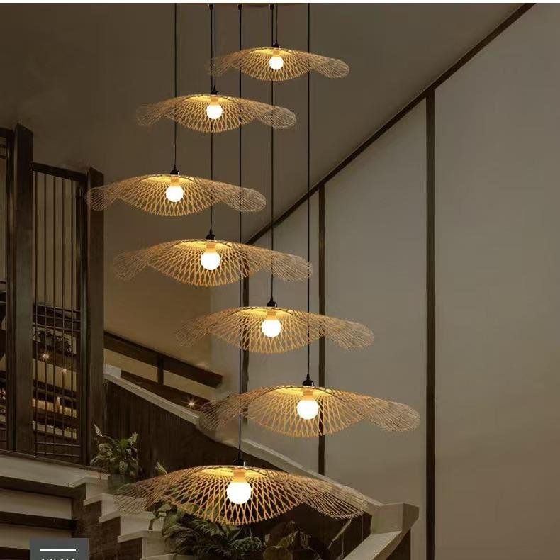 1Pcs Hand Woven Bamboo Pendant Lights Southeast Asia Dia 35cm Rattan Wicker Chandelier Dining Rroom Bamboo Art Lamp