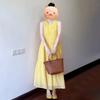 Temperament Yellow Thin a Word Sleeveless Vest Dress Long Dress Women's Summer Seaside Vacation Style Wear