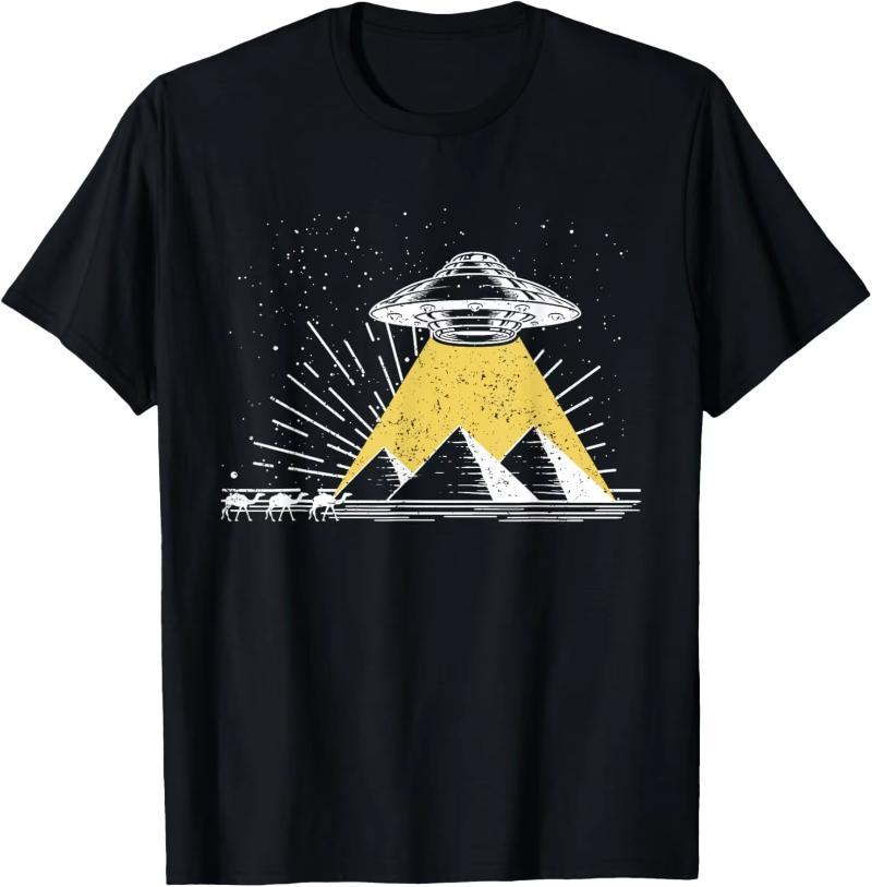 Aliens UFO Egyptian Pyramids | Science Fiction T-Shirt Custom Printed Graphic T Shirts Y2k Funny Shirt Camisas Streetwear
