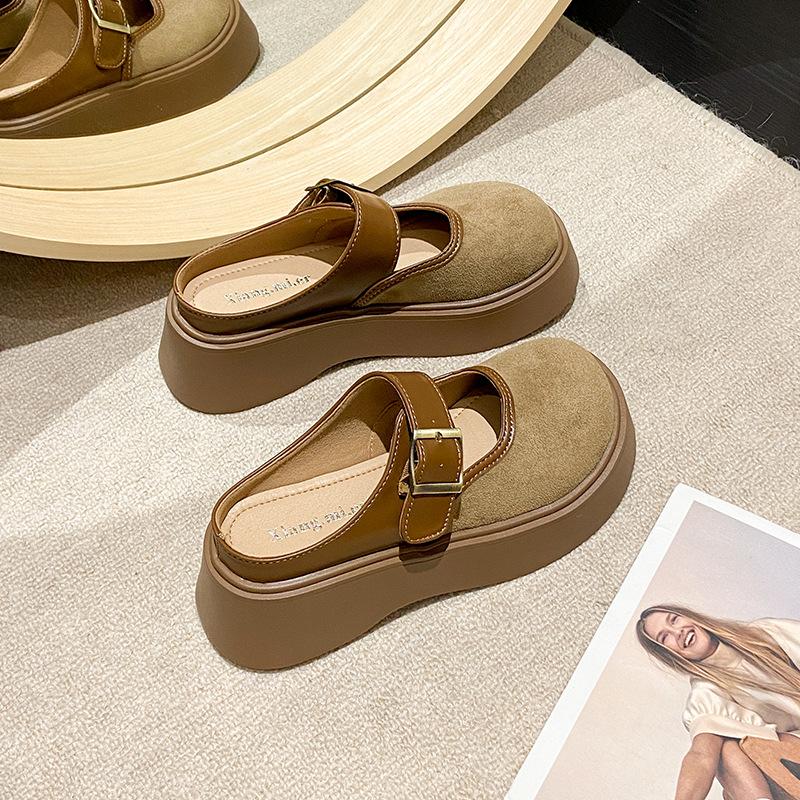 Bottom Birkenstock shoes bag head half slippers women's outer wear 2025 spring new thick-soled one-pedal Birkenstock half-tray single shoes women