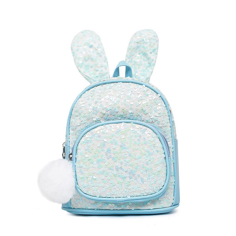 Cute Rabbit Sequined Ear Backpack Pu Material Suitable For Childrens Life Daily