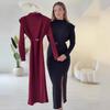 2026 Women's Long Sleeve Bodycon Belted Slit Dress - Elegant European & American Style for Commute