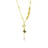 Gold Plated Butterfly Enamel Pearl Lariat Necklace, Dainty Link Chain with Baguette CZ & MOP Butterfly Pendants, Luxury Jewelry for Women Gift
