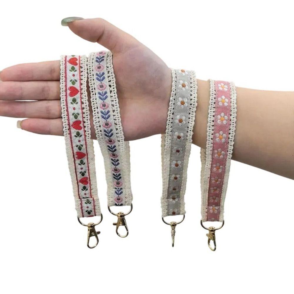 Colourful Ethnic Style Lanyard Anti-Lost Flower Keychain Mobile Phone Chain Bag Accessories