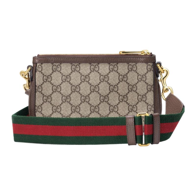 Gucci Blondie Round Interlocking Double G Zipper Closure Leather and Canvas Crossbody Shoulder Bag Women's Style