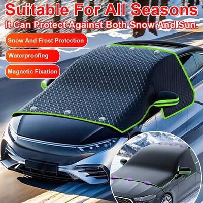 Car Front Snow Cover Windshield Cover Oxford Fabric Sunshade Anti Frost Antifreeze Car Half Cover 4 Straps+ 6 Magnets Car Cover