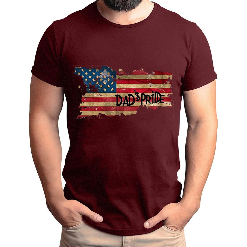 Tricou de Bărbați cu Imprimeu Steag pentru Ziua Tatălui, Top Lejer Casual cu Mânecă Scurtă