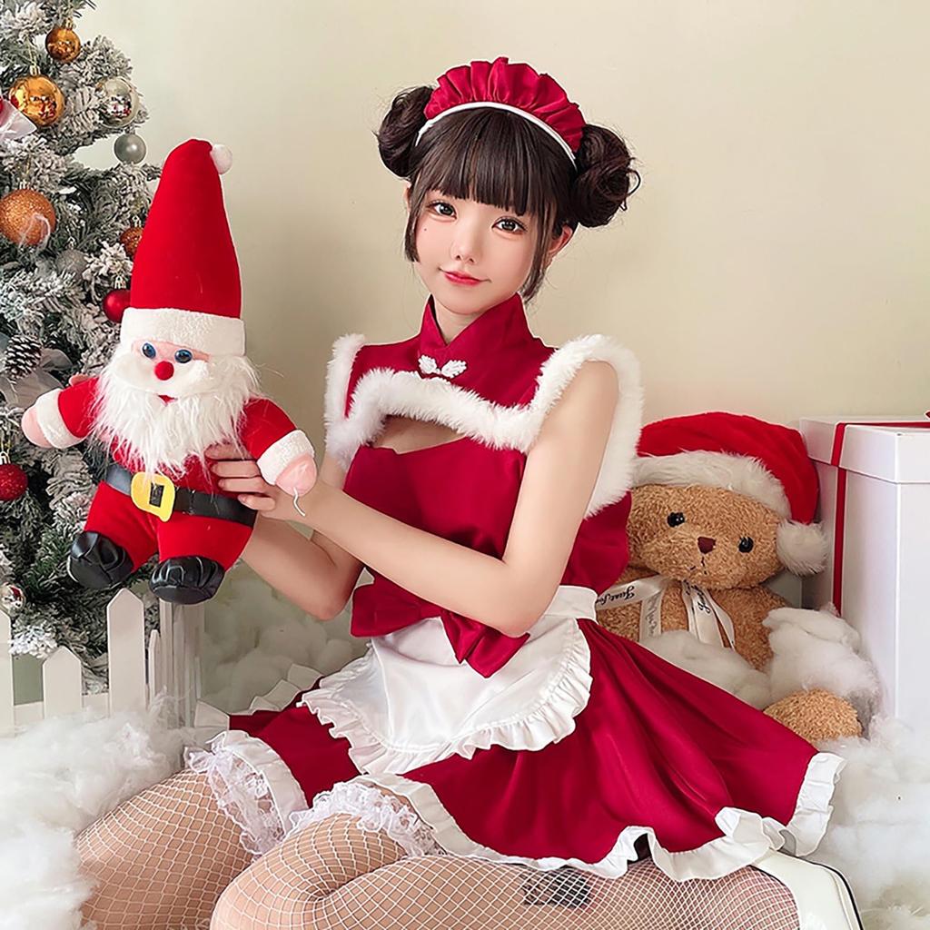 [Milky Time] Christmas Santa Costume, Maid Dress with Ribbon (Maid Santa)