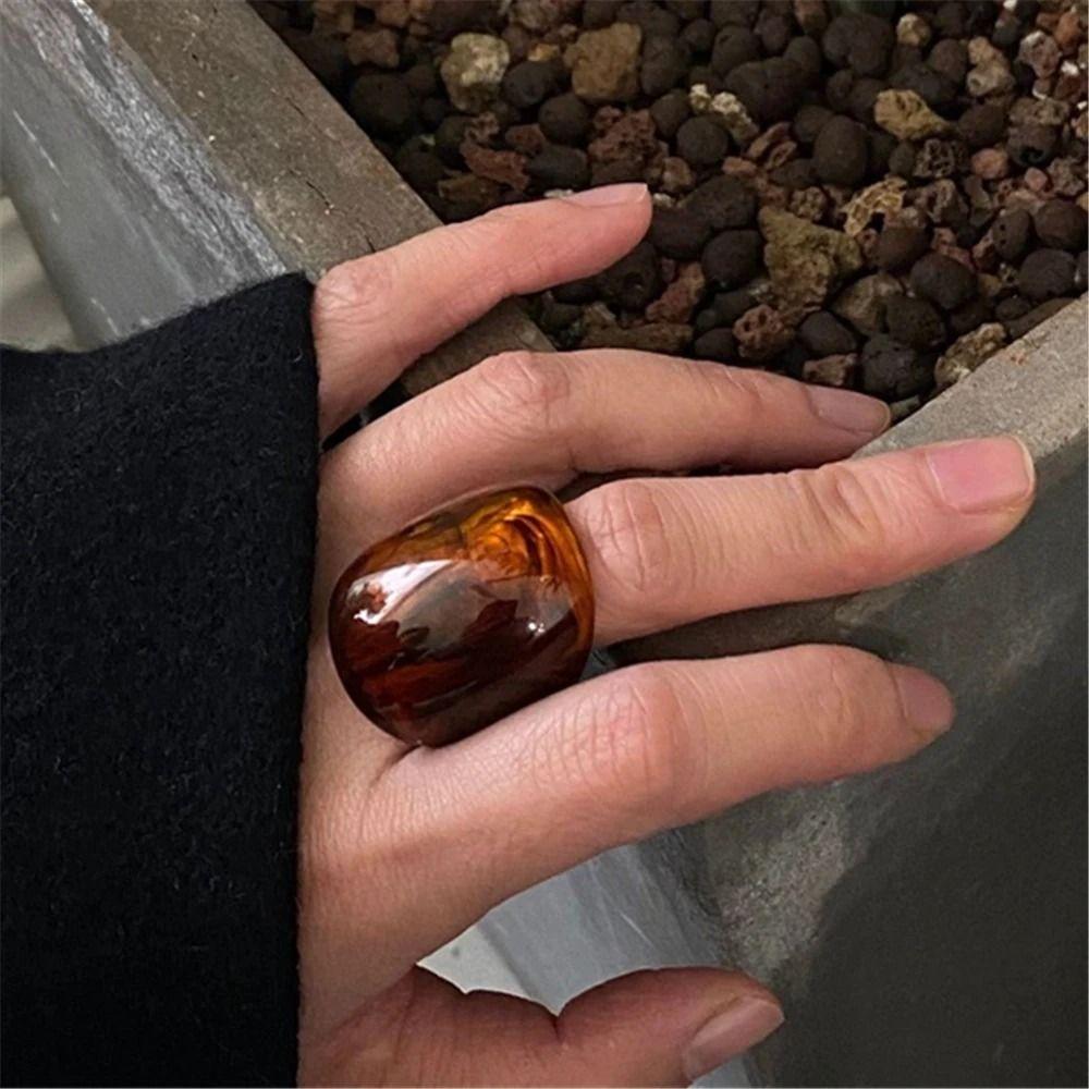 Resin Large Finger Rings Vintage Punk Jewelry New Wide Face Chunky Ring