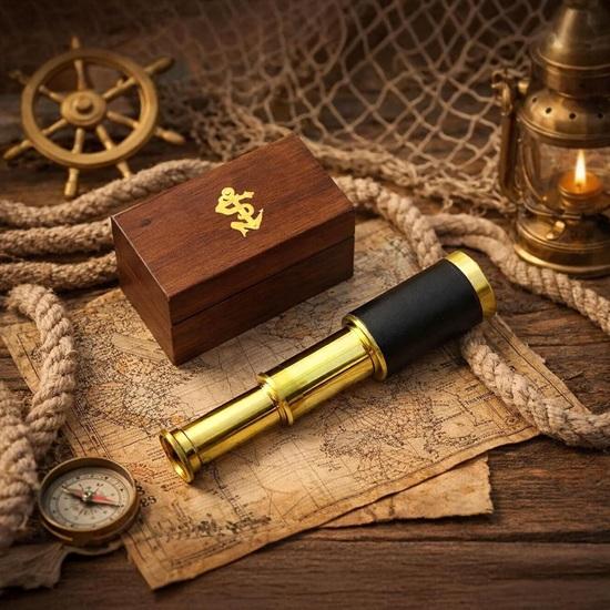 Brass Telescope with Wooden Box Dollond London Style Spyglass Nautical Maritime Decor
