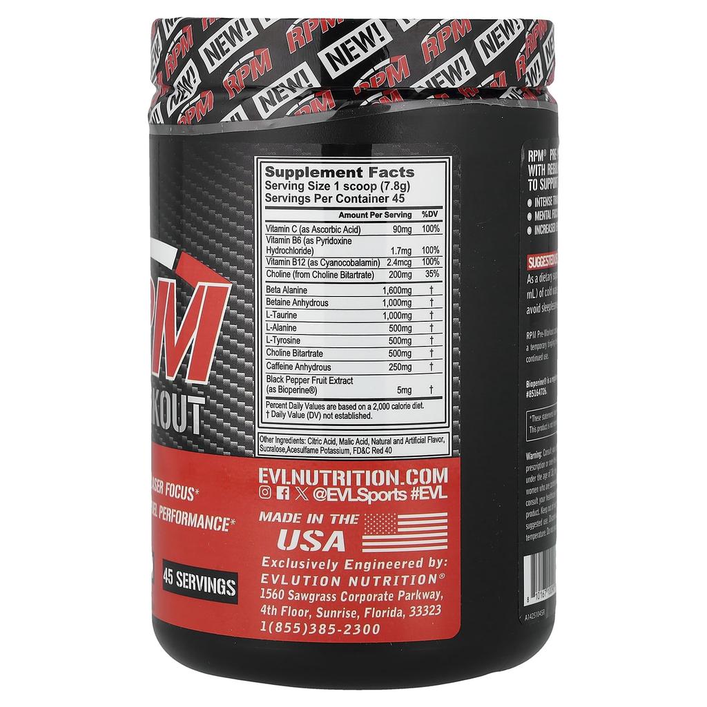 EVLution Nutrition Pre-Workout RPM, Tropical Punch, 351g (12.4oz)