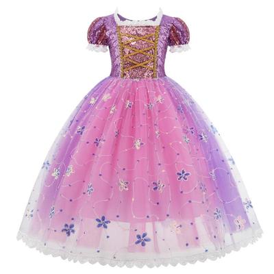 Girls' Halloween Princess Dress - Frozen Sofia Rapunzel Style with Long Hair