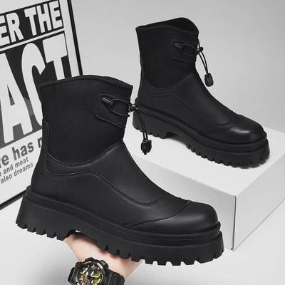 Men's Winter Fashion Waterproof Non-Slip High-Top Leather Boots with Thick Soles and Height Increase