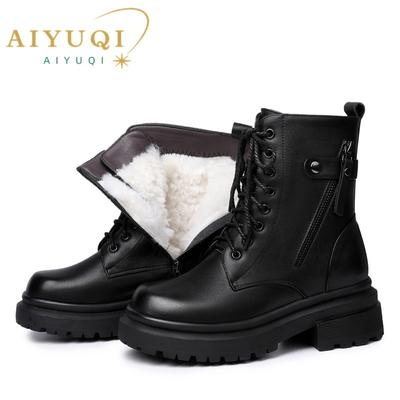 Women Boots Winter Large Size Genuine Leather Women Snow Boots Anti-Slip Fashion Natural Wool Women Combat Boots