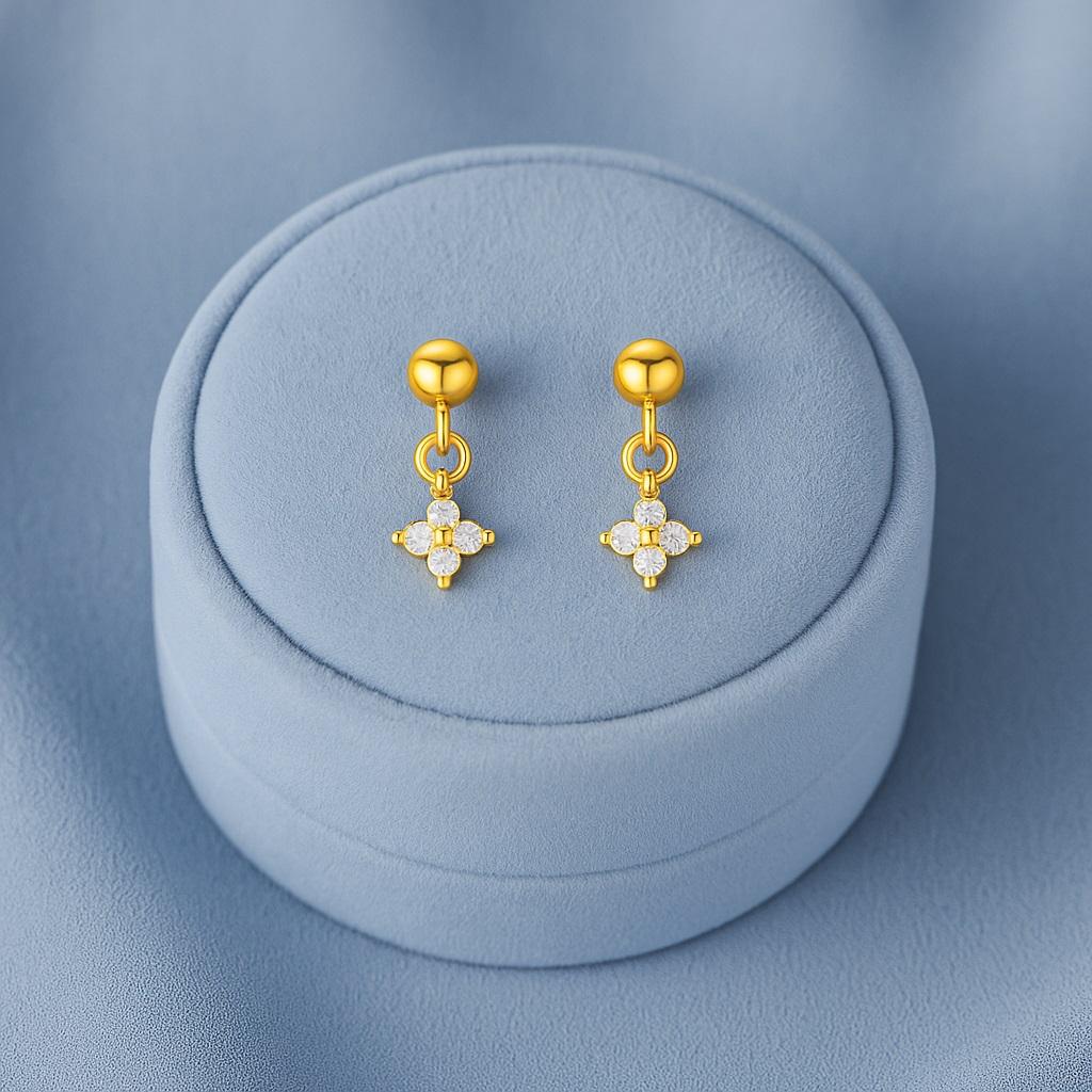 Petite Cross Drop Earrings - 925 Sterling Silver Gold Plated