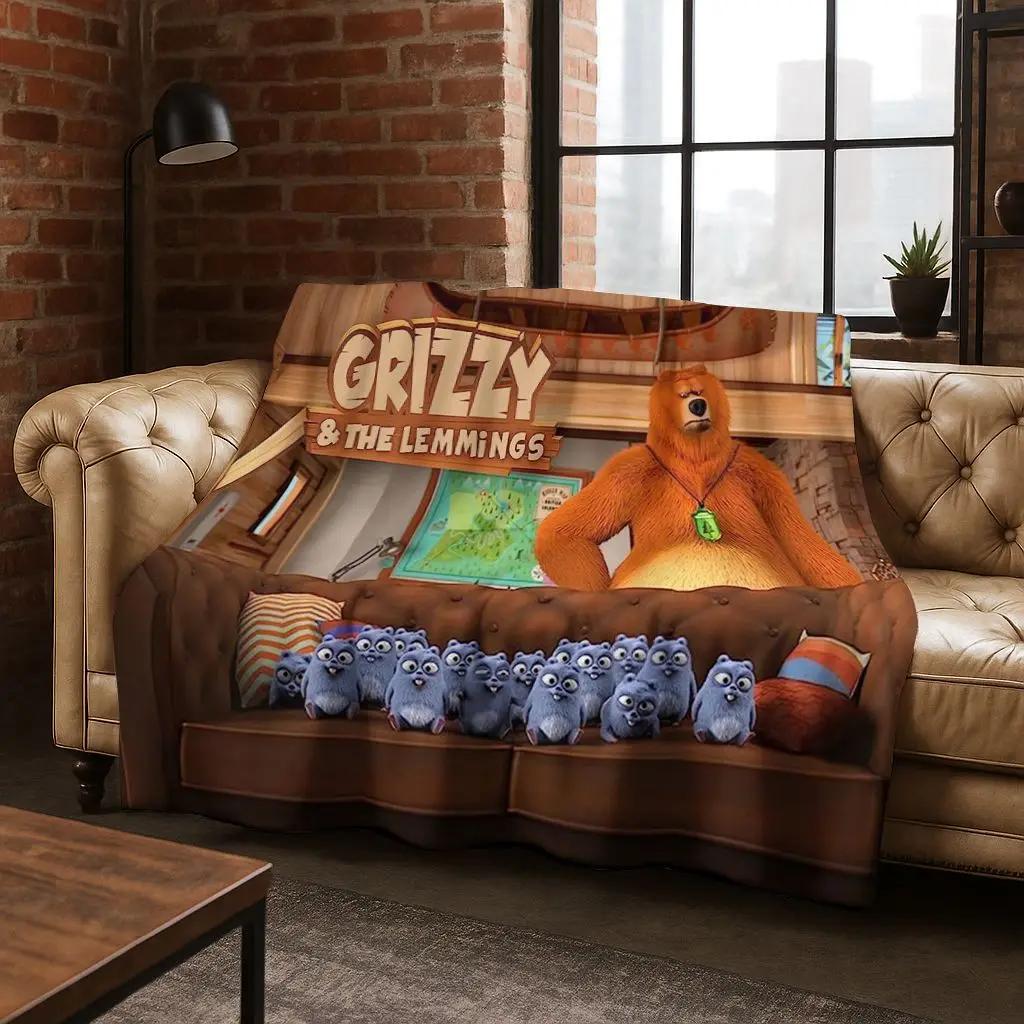 Lustige Grizzy und die Lemminge Cartoon Flanelldecke Weiche Warme Überwurfdecke für Bett Schlafzimmer Zimmer Wohnzimmer Reise Picknick Kind