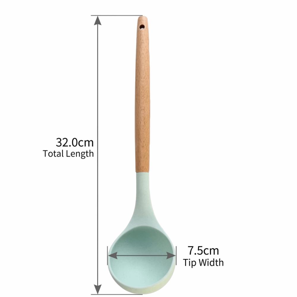 Silicone Wood‑handled  Ladle Solid Wood Ladle Kitchen  Scoop Serving Spoon  Cooking Stirring