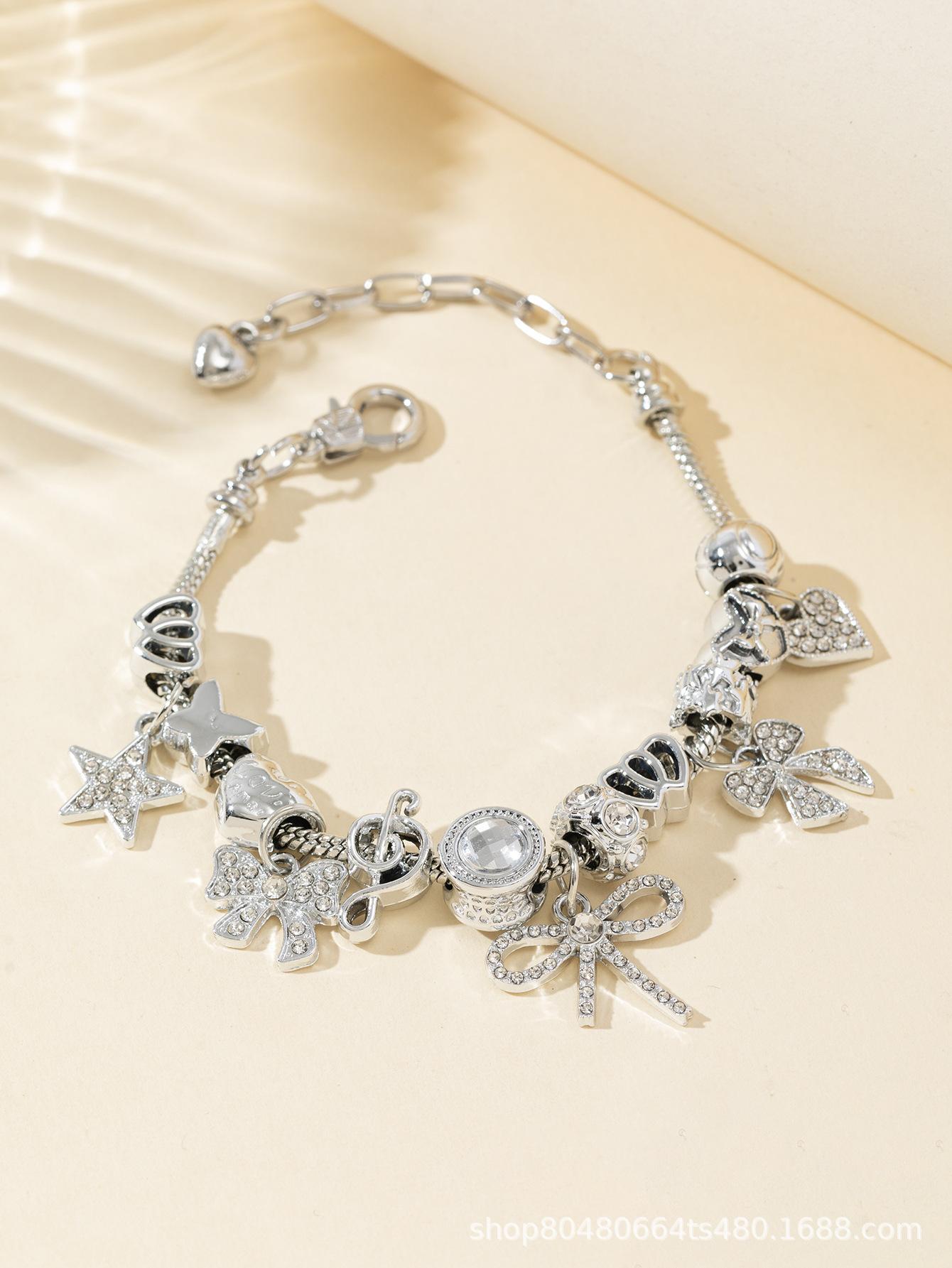 

Браслет из бусин своими руками Модное украшение со сверкающим бантом, сердцем и подвеской-звездочкой серебряный