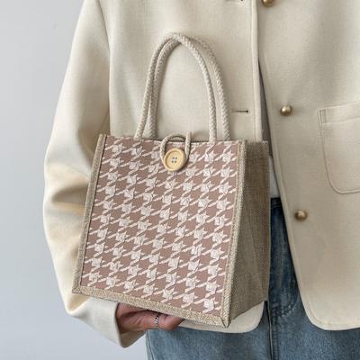 Ins Linen Handbag Bag New Fashionable Outing Canvas Bento Bag Office Worker Rice Bag
