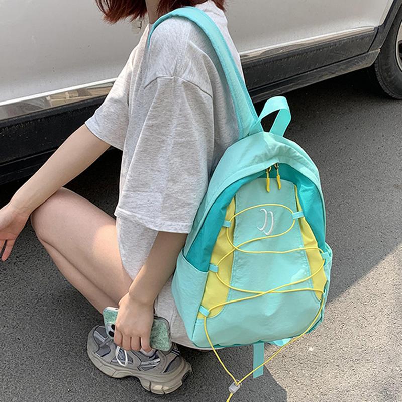 SCIONE New Fashion Backpack Japanese Style Stitching Contrast Drawstring Backpack Lightweight Sports Outdoor Travel Bag Student Schoolbag