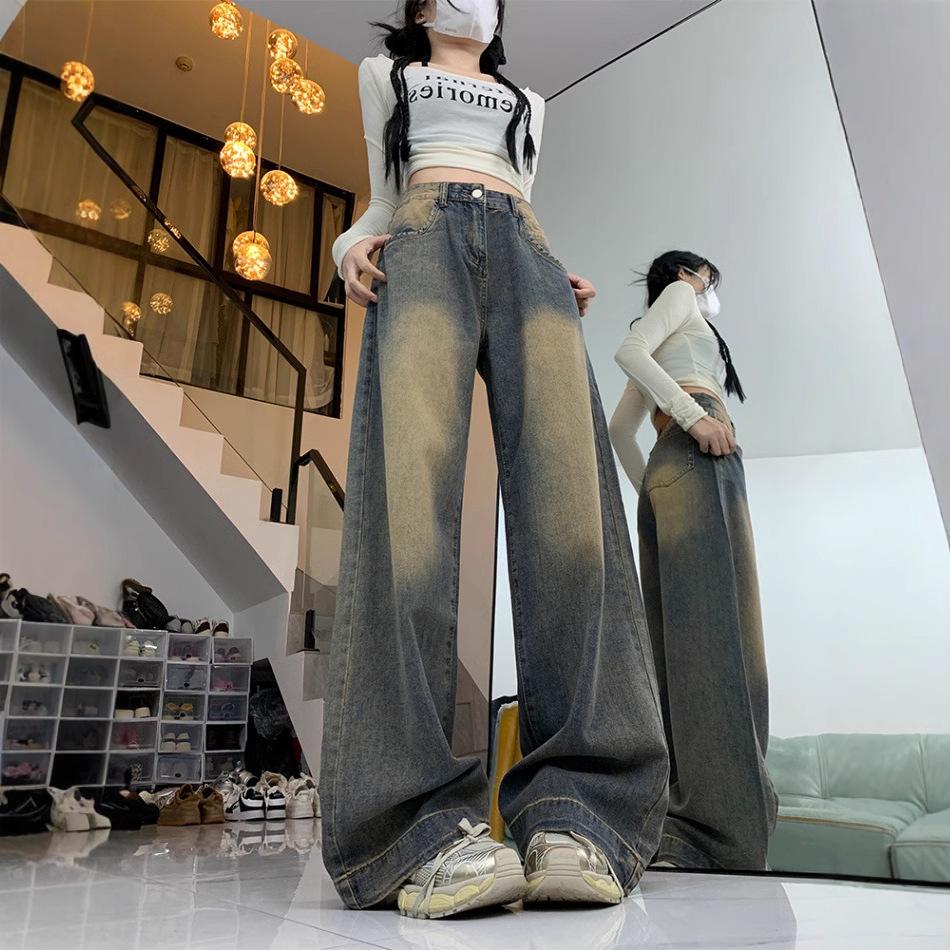 

Женские джинсы больших размеров на весну 2025 года с высокой посадкой и широкими штанинами - Длина в пол, Свободный крой, Стройнящие, Винтажные M