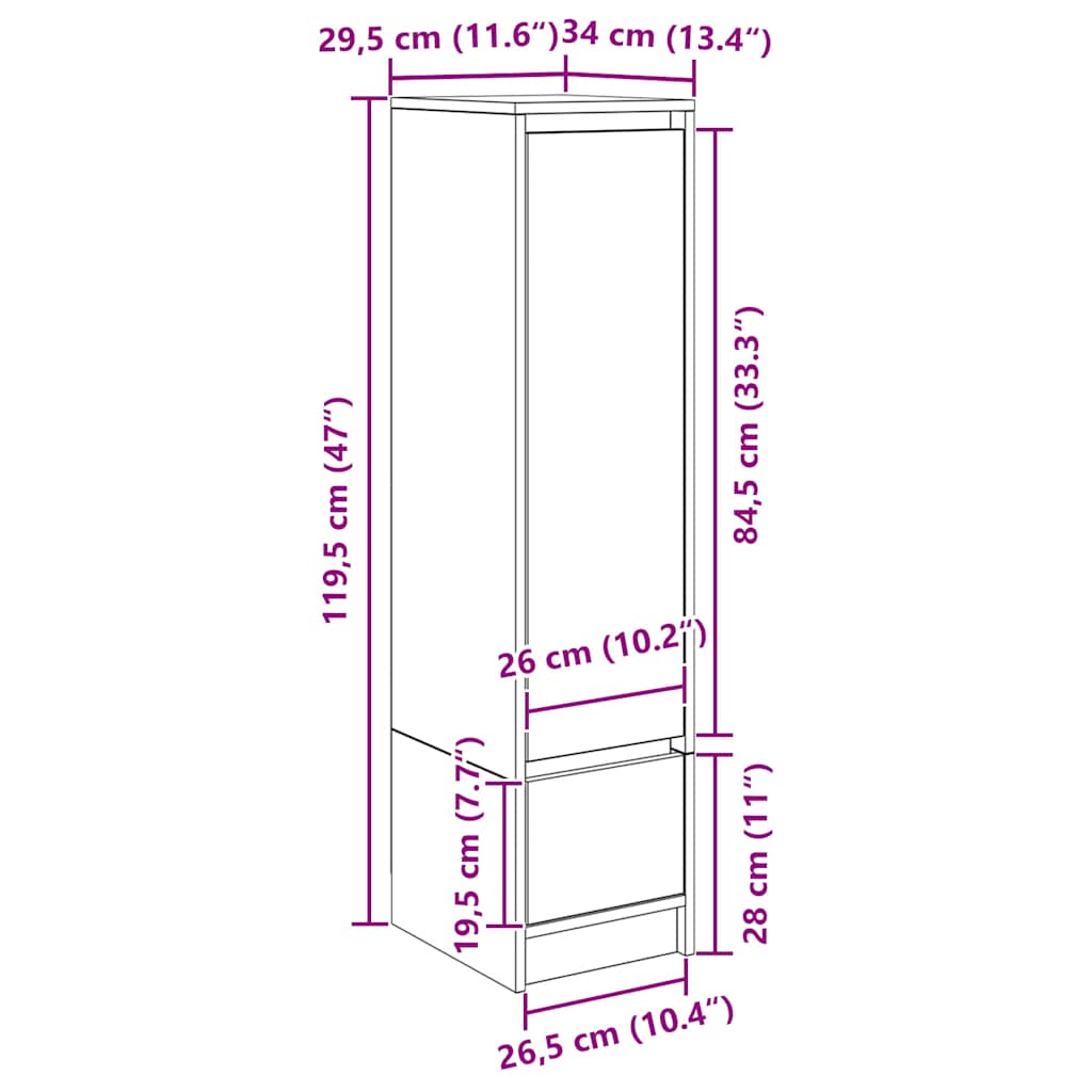 Highboard Gray Sonoma 29.5 X 34 X 119.5 Cm Particleboard