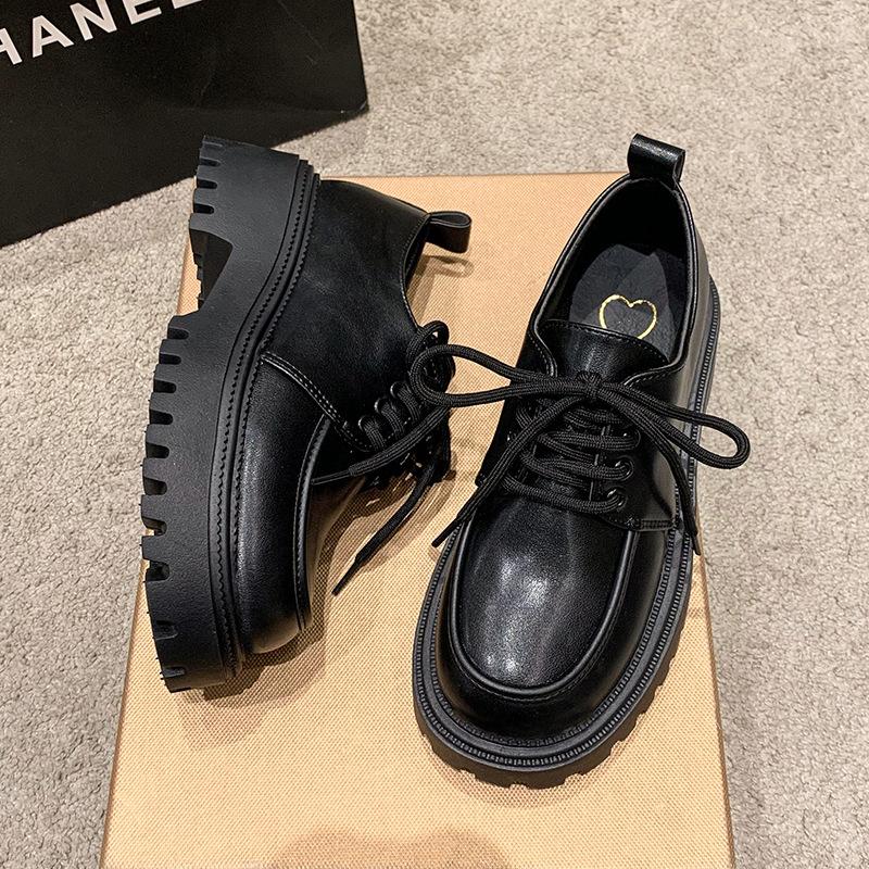 British style small leather shoes women's 2025 new autumn shoes platform-soled lace-up round head single shoes spring and autumn retro loafers