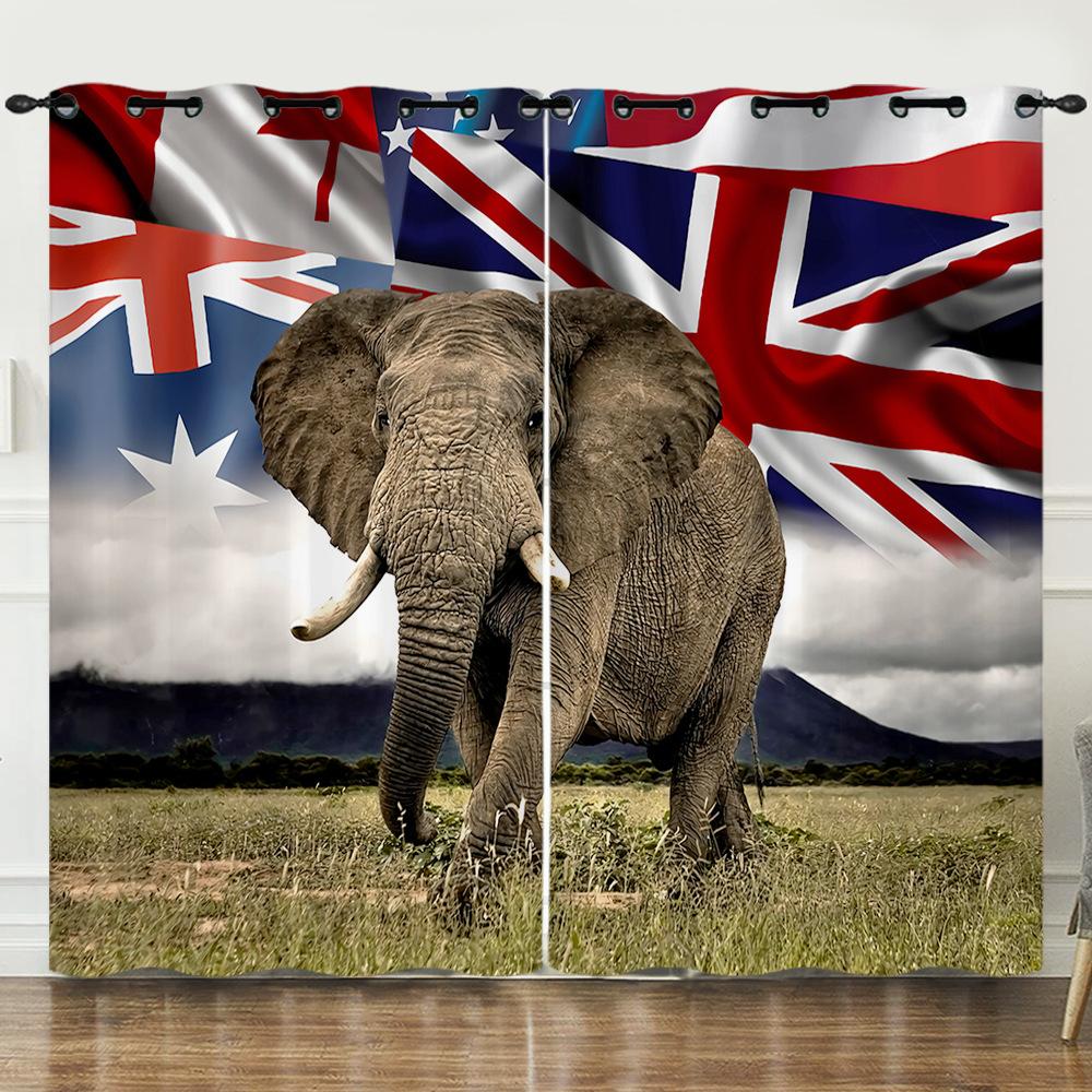 Curtain African Elephant Animal 3D Digital Printing Blackout Curtain Punching