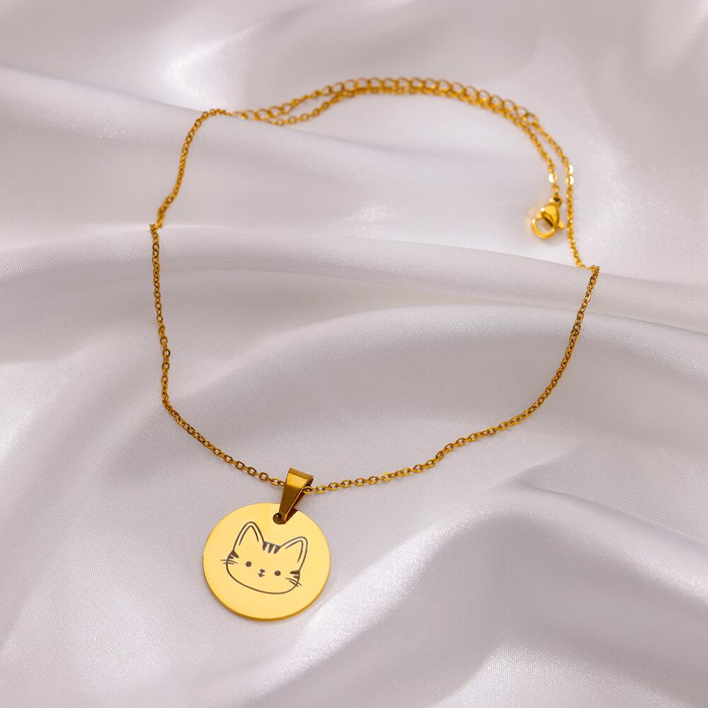 Cute Cat Stainless Steel Necklaces for Women Gold Color Animal Pet Pendant Necklaces Party Luxury Jewelry Birthday Gifts BFF