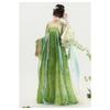 Grünes Hanfu-Set der Tang-Dynastie - Chiffon Qixiong Ruqun mit Pishan-Umhang, Traditionelles Chinesisches Kleid für Damen für Frühling und Sommer