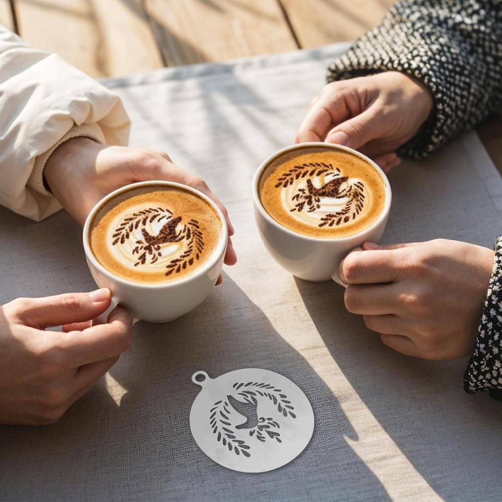 4 Pcs Coffee Stencils Latte Art, Latte Art Stencils Stainless Steel Construction, Coffee Stencil Short Handle Design for Professional Home Cafe and
