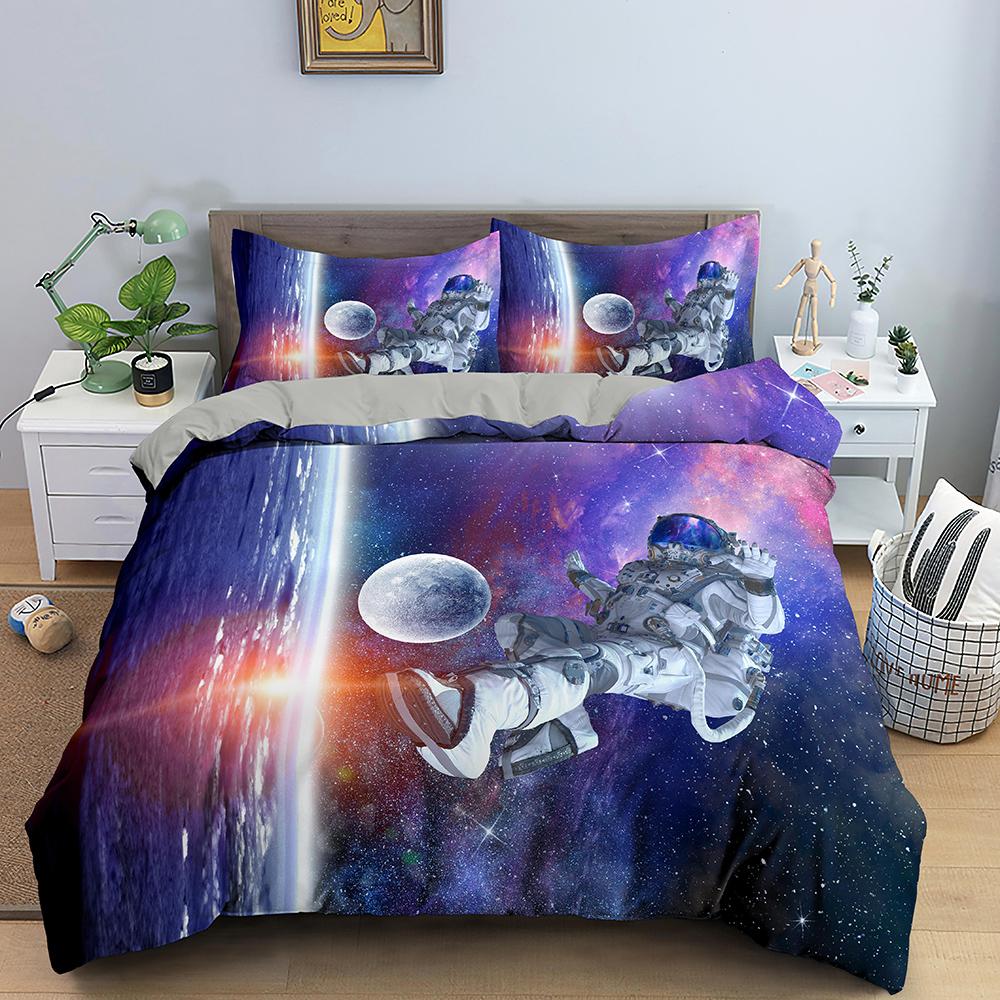 3D Printed Astronaut Duvet Cover Set Spaceman Pattern Bedding Set For Boys Girls Teens Polyester Comforter Cover King Queen Size
