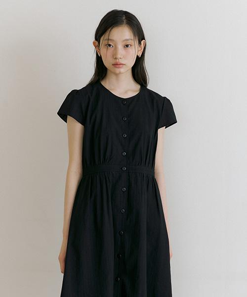 Lingseoul Button Shirring Dress-Black