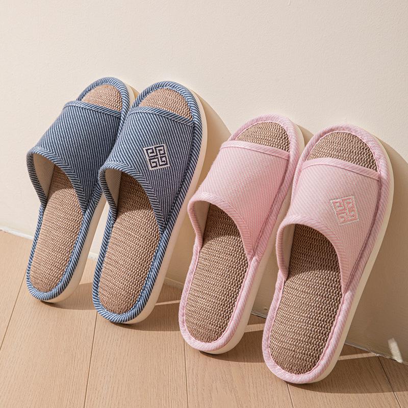 Unisexové pantofle z japonského lnu - Protiskluzová měkká podrážka, Savá vnitřní obuv pro všechna roční období