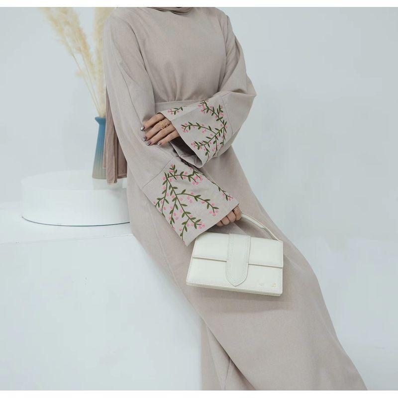 

New Arrival Middle East Ethnic Style Fashion Flowers Embroidery Tie-Neck Dress Flower Embroidered Dress Pink flowers XL