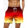 Men's Beach Shorts Gradient Color Block Drawstring Summer Men's Swim Trunks Elastic Waist 3D Print  Breathable Short Streetwear