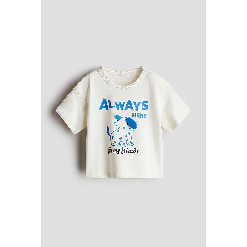 

HM Children s Clothing Baby Boy T-shirt 2025 Autumn New round Neck Short Sleeve Cotton Printed Dog Casual Tops 1280850 White/Always Here 90/52(1 ½-2Y)