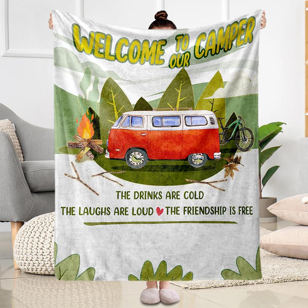 Camper Life Adventure Blankets Are Suitable for Living Rooms,making Them an Ideal Choice for Outdoor Travel and Gifts.
