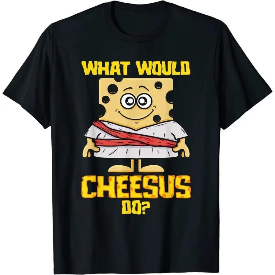 

What Would Cheesus Do Funny Cheese Lovers T-Shirt 100% Cotton O-Neck Summer Short Sleeve Casual Mens T-shirt Size S-3XL XXXXXL чорний