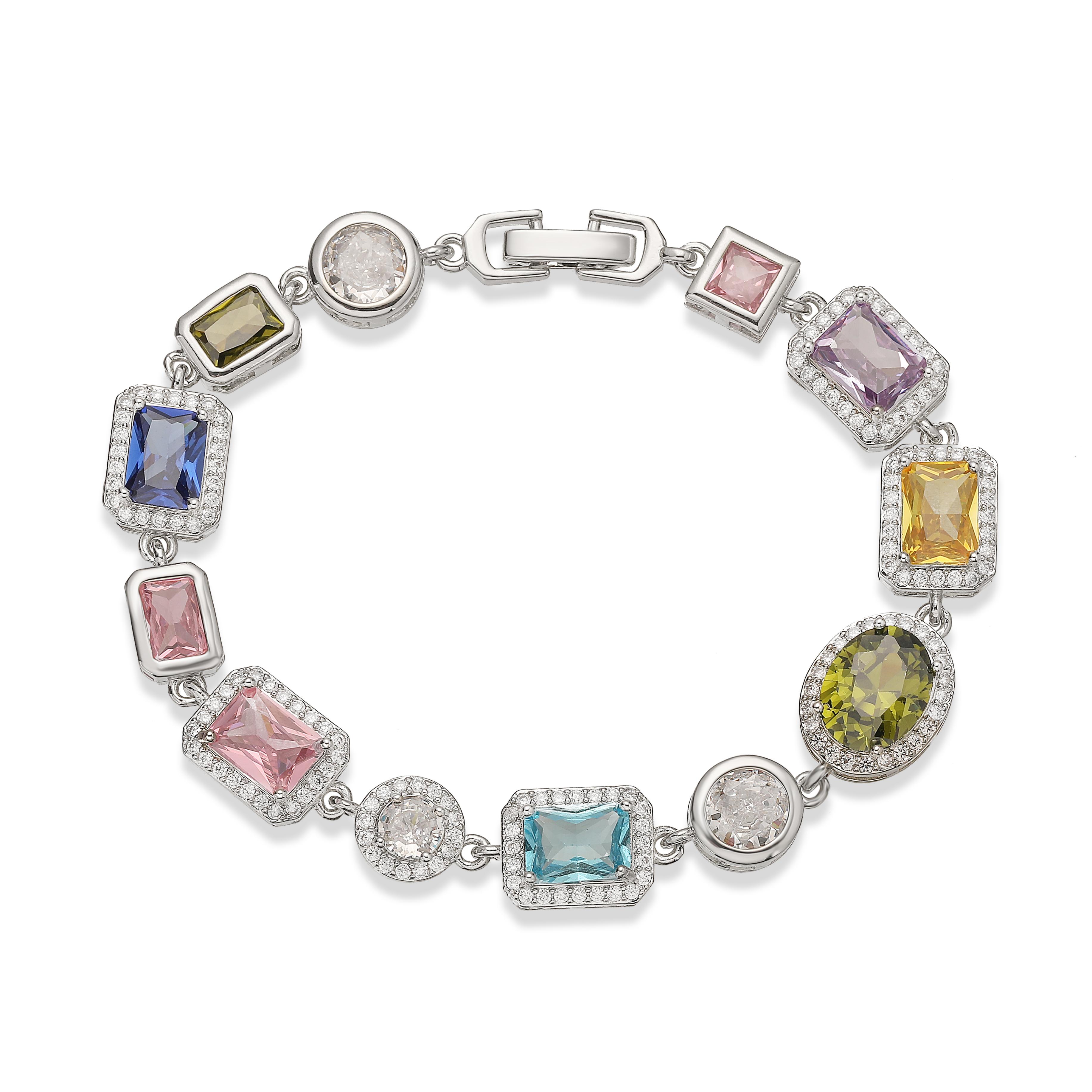 18K Gold Plated Square and Round Multicoloured Semi-Precious Stone Mosaic Design Jewellery Bracelet/Necklace Unisex Jewellery Other